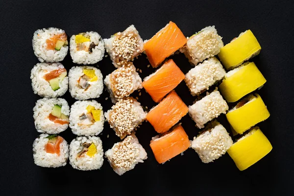 Sushi Set Black Background — Stock Photo, Image