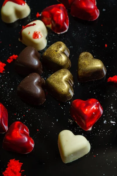 chocolate hearts, close up