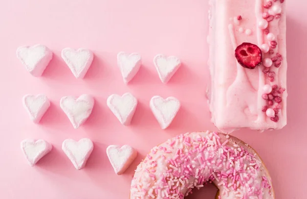 Godis För Alla Hjärtans Dag Ovanifrån — Stockfoto