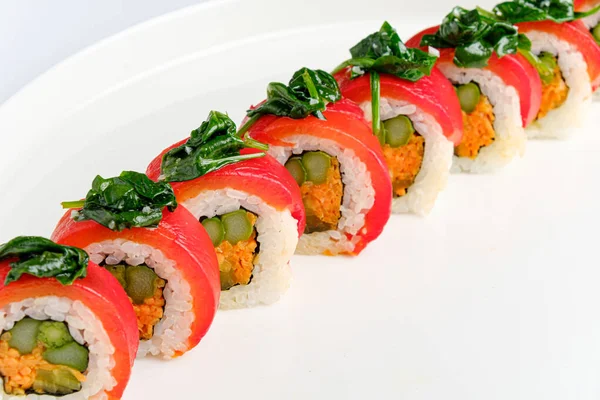 Sushi Witte Plaat Gezet — Stockfoto