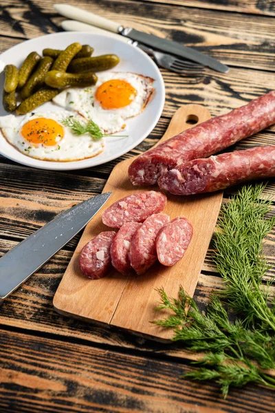 Frühstück Mit Wurst Und Bohnen — Stockfoto