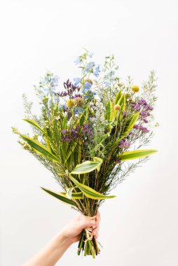 Beyaz arka planda güzel bir bahar çiçeği buketi