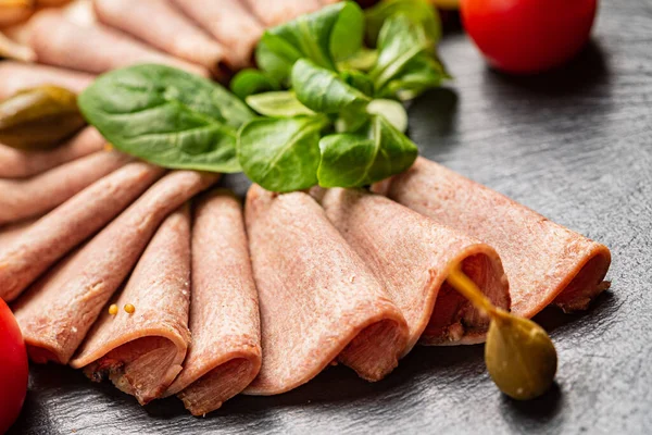 Meat Appetizer Black Stone — Stock Photo, Image