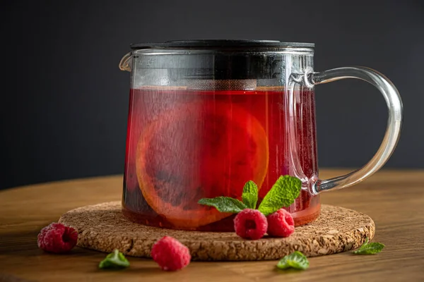 Raspberries Tea Mint Orange — Stock Photo, Image