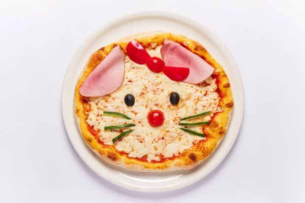 Funny Kids Pizza White Plate — Stock Photo, Image