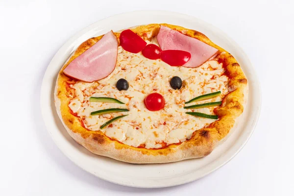 Funny Kids Pizza White Plate — Stock Photo, Image