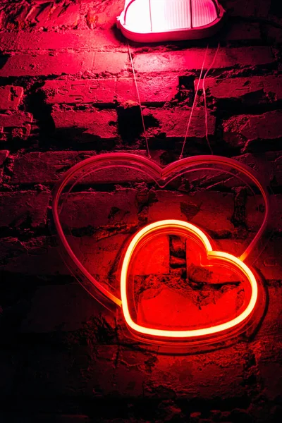 Neon Hearts Brick Wall — Stock Photo, Image