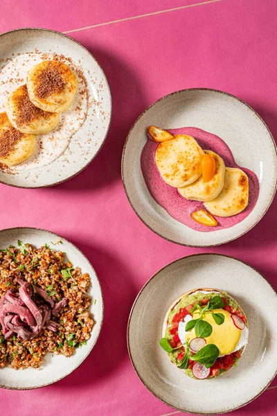 stock image breakfast on the pink background