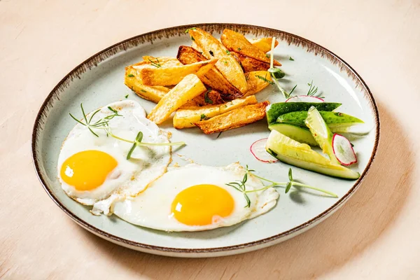 Fried Egg Potato Top View — Stockfoto