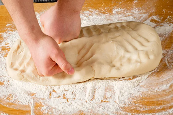 Chef Making Pizza Table — Stock Photo, Image