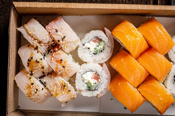 Tasty Sushi Box Take Away — Stock Photo, Image