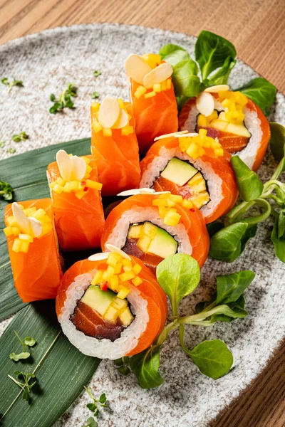 Juego Sushi Sobre Fondo Madera — Foto de Stock