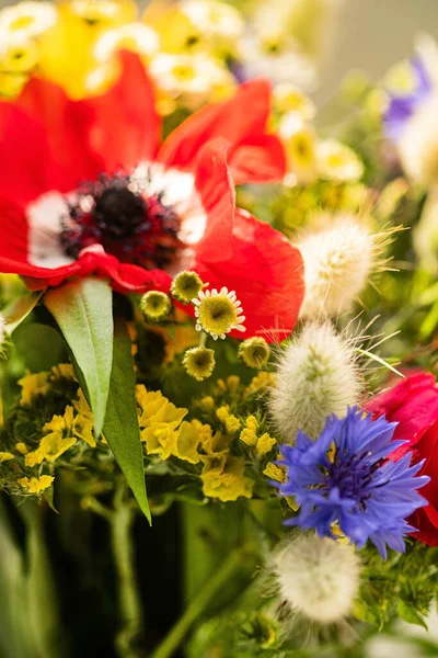 Blommig Bukett Olika Blommor Vit Bakgrund — Stockfoto