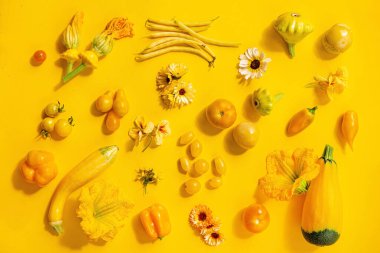 Sarı ve beyaz makarna. Üst Manzara. telif alanı olan düz uzanmış.