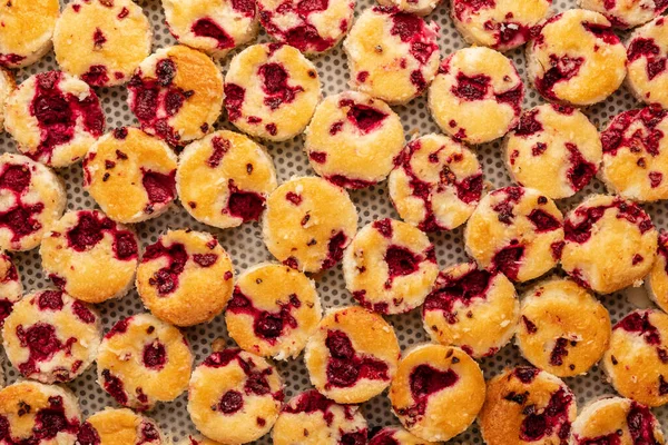 cookies with raspberries, top view