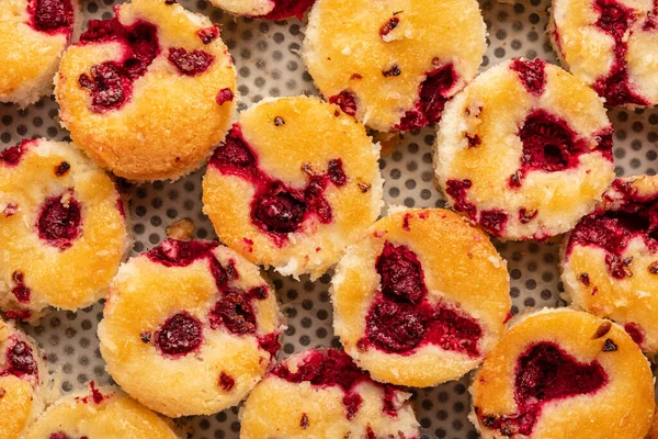 cookies with raspberries, top view