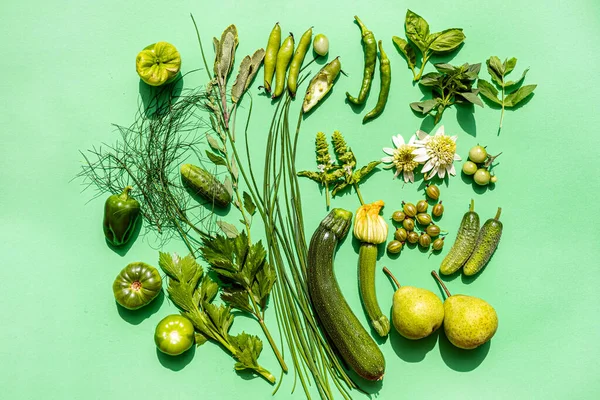 緑の背景にある緑の野菜 — ストック写真