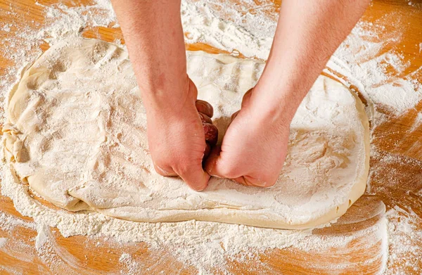 Chef Making Pizza Table — Stock Photo, Image