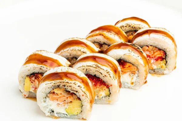 Savoureux Sushi Sur Fond Blanc — Photo
