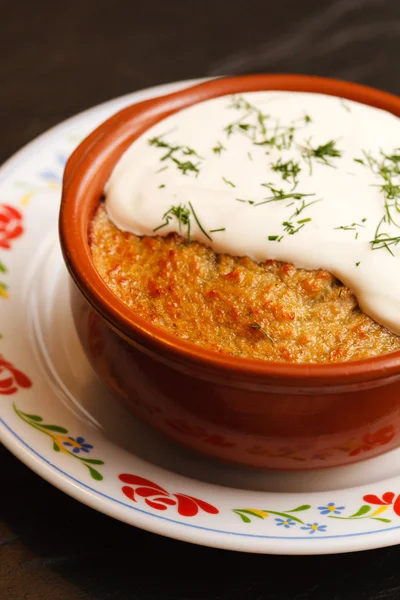 Roasted potatoes with sour cream — Stock Photo, Image