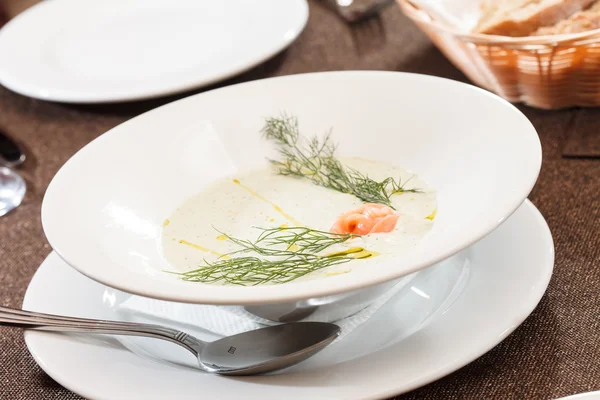 Cream soup with salmon — Stock Photo, Image