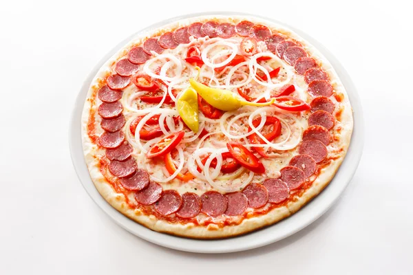 Italian pizza with  pepperoni and chili — Stock Photo, Image