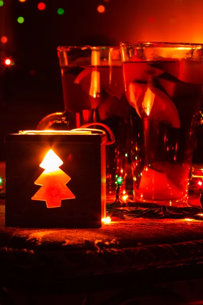 Christmas tea and candle — Stock Photo, Image