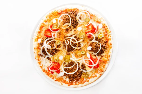 Pizza italiana com cebola e pimenta — Fotografia de Stock