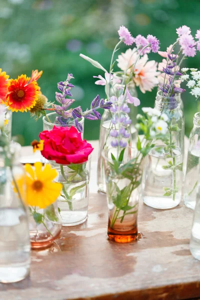 Blommor i flaskor stilleben — Stockfoto