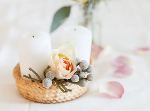 Nice flowers and candle — Stock Photo, Image