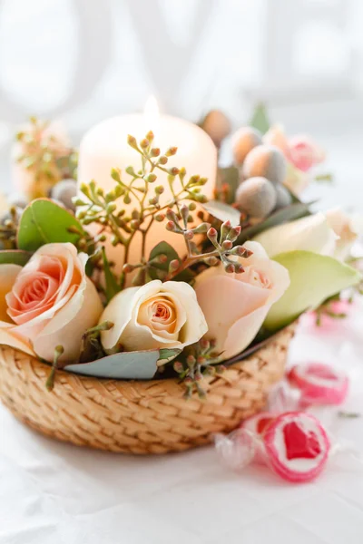 Nice flowers and candle — Stock Photo, Image