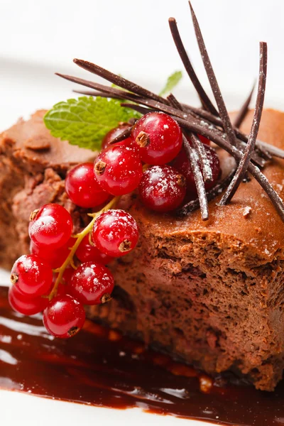 Chocolate cake with red currant — Stock Photo, Image