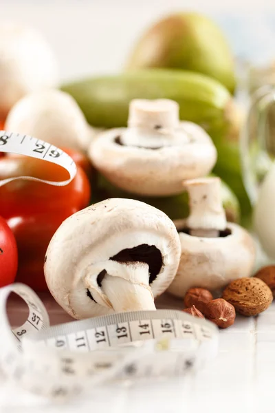 Vegetables with tape line — Stock Photo, Image