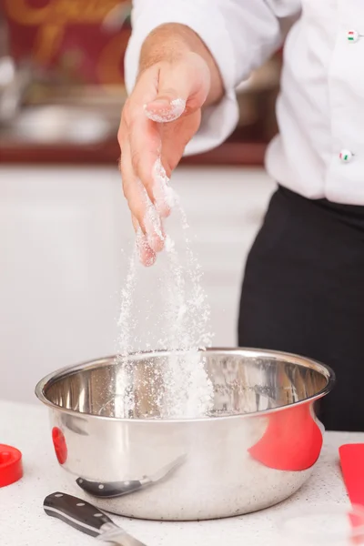Chef preparing dough — Stock Photo, Image
