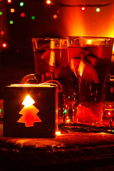 Christmas tea and candle — Stock Photo, Image