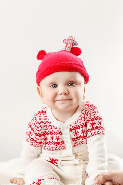 Menino em traje de Natal agradável — Fotografia de Stock