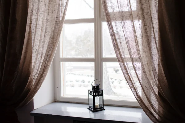 Téli lámpás ablak — Stock Fotó