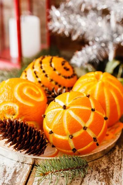 Christmas decorated oranges — Stock Photo, Image