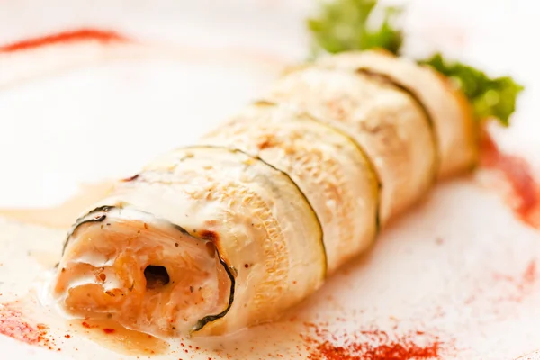 Zucchini roll on plate — Stock Photo, Image