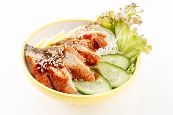 Sashimi with cucumber and salad — Stock Photo, Image