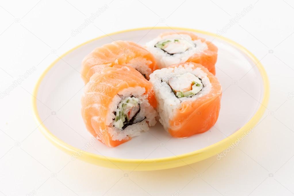 Tasty sushi on plate