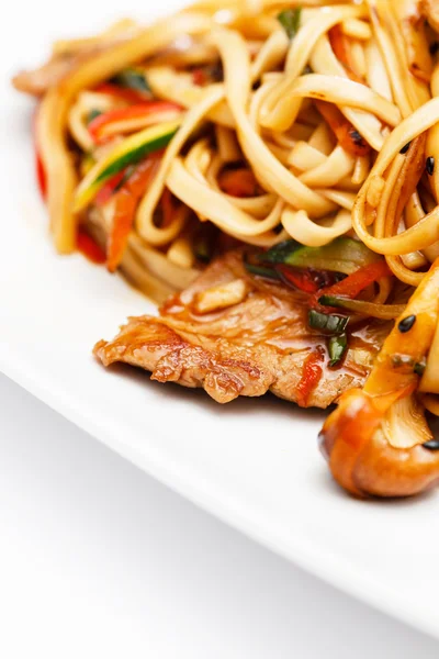 Noodle with meat closeup — Stock Photo, Image