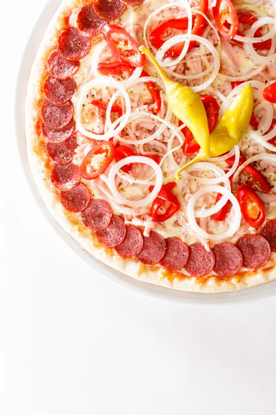 Pizza with meat and vegetables — Stock Photo, Image