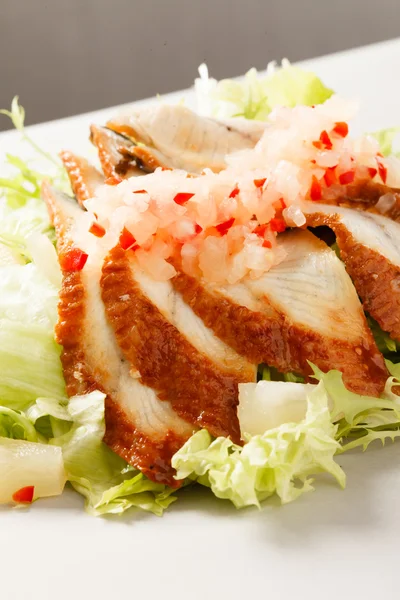 Salad with smoked eel — Stock Photo, Image