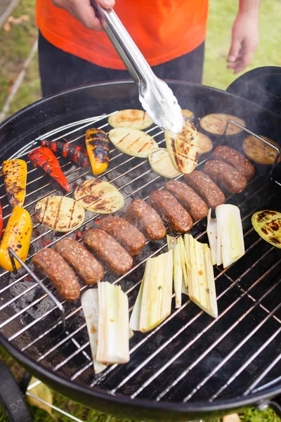 Grilled kebab and vegetables — Stock Photo, Image