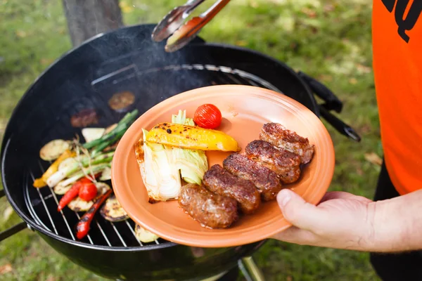 Grillad kebab och grönsaker — Stockfoto