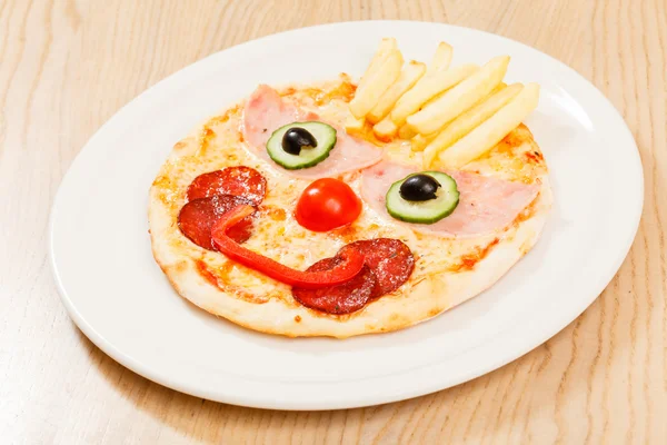 Pizza for kids with funny face — Stock Photo, Image