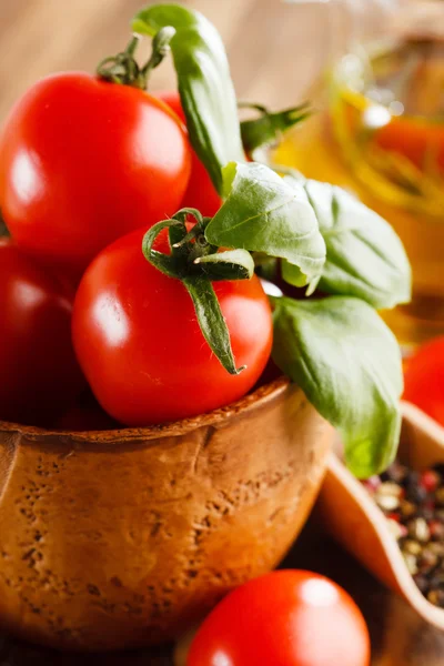 Fresh tomatoes in jar — Stock Photo, Image