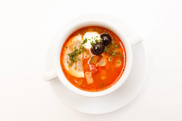 Solyanka soup in bowl — Stock Photo, Image