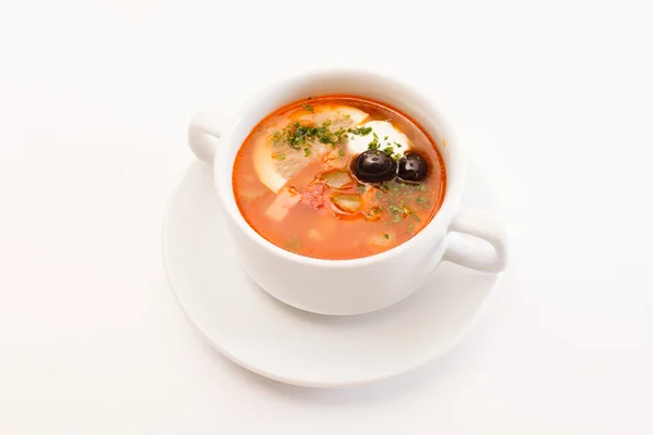 Solyanka soup in bowl — Stock Photo, Image